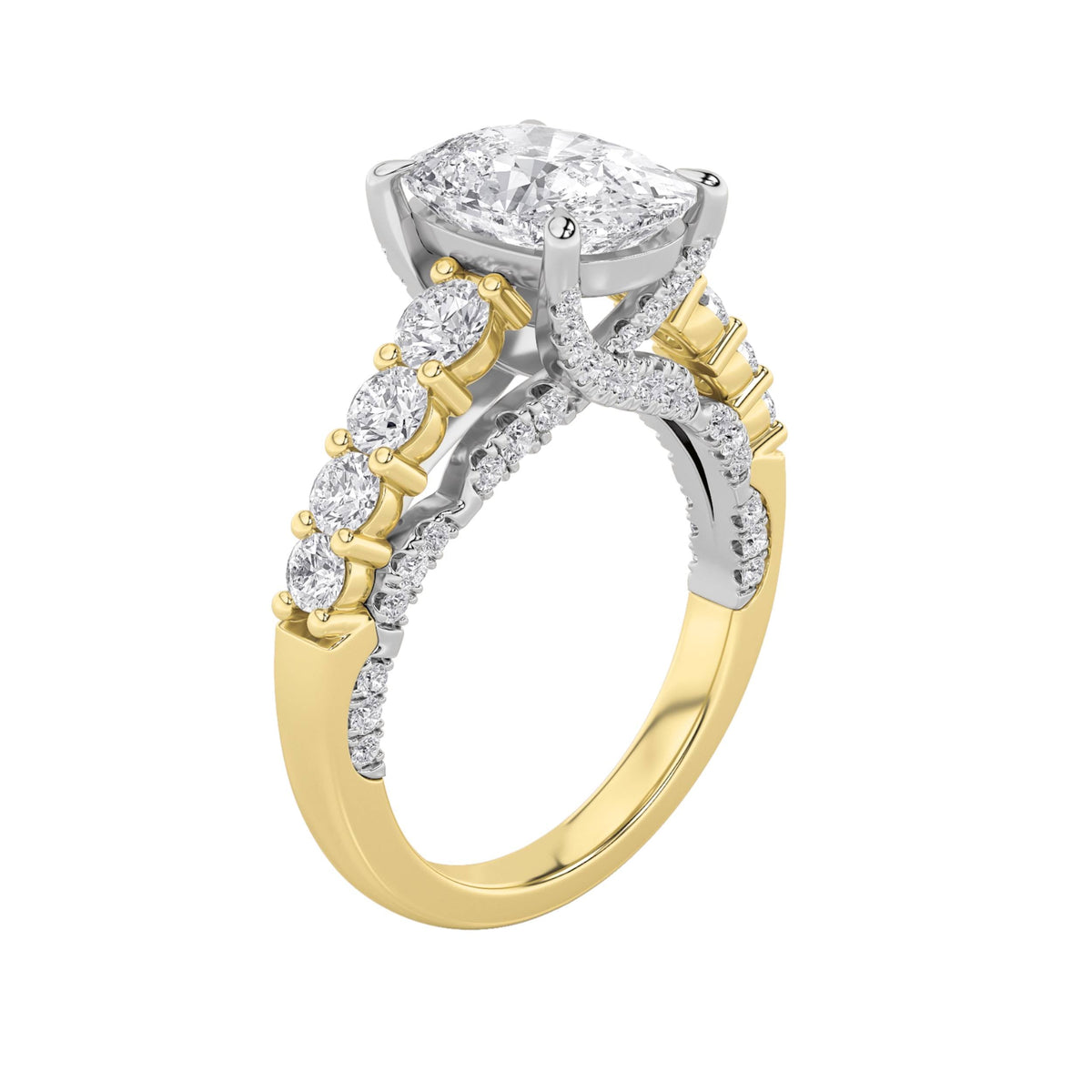 4CTW Elongated Cushion Lab-Grown Diamond Prong Ring 65 Stones