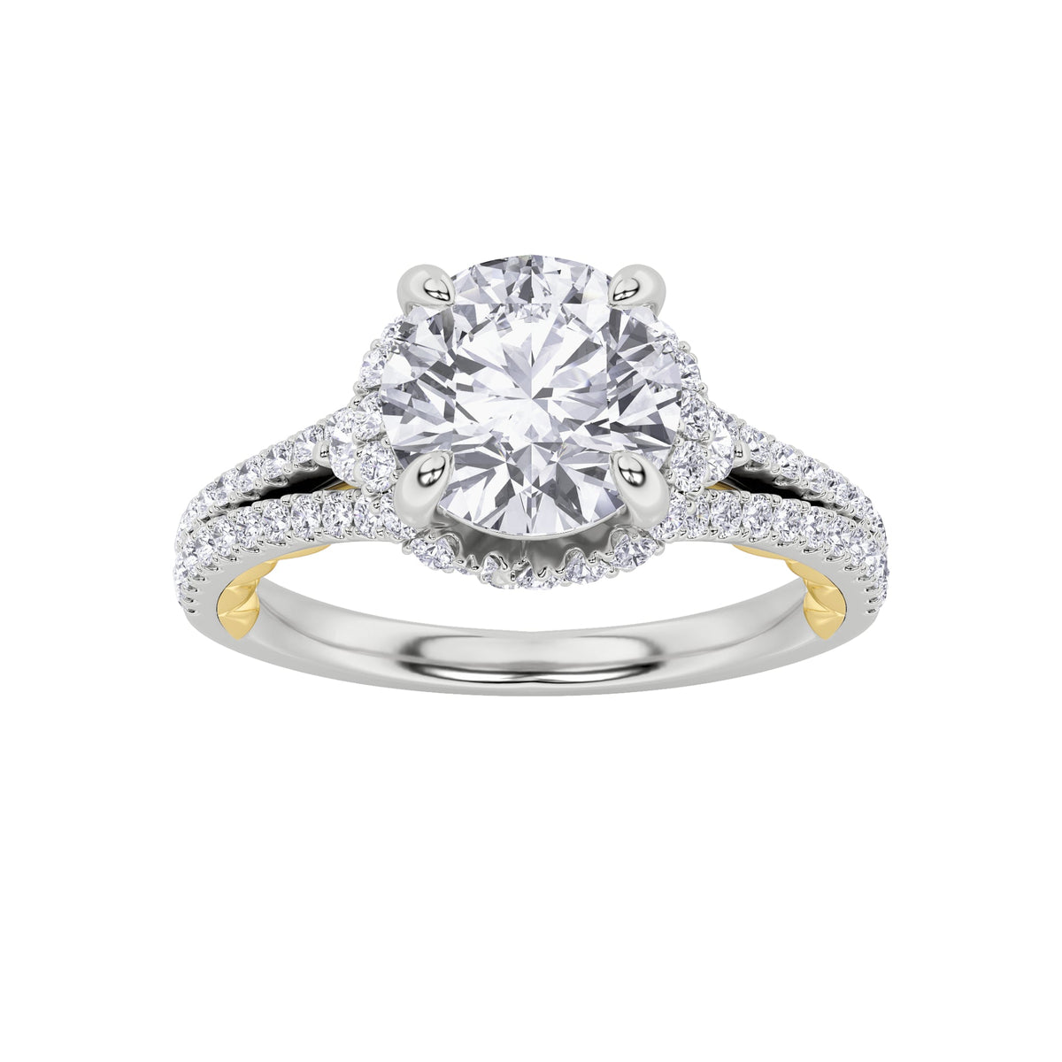 2CTW Round Lab-Grown Diamond Prong Solitaire Engagement Ring 75 Stones