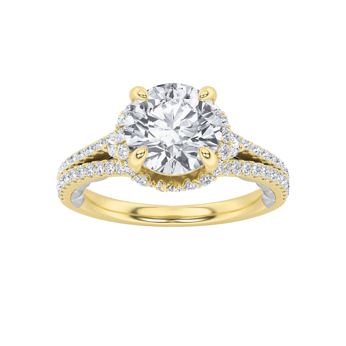 2CTW Round Lab-Grown Diamond Prong Solitaire Engagement Ring 75 Stones
