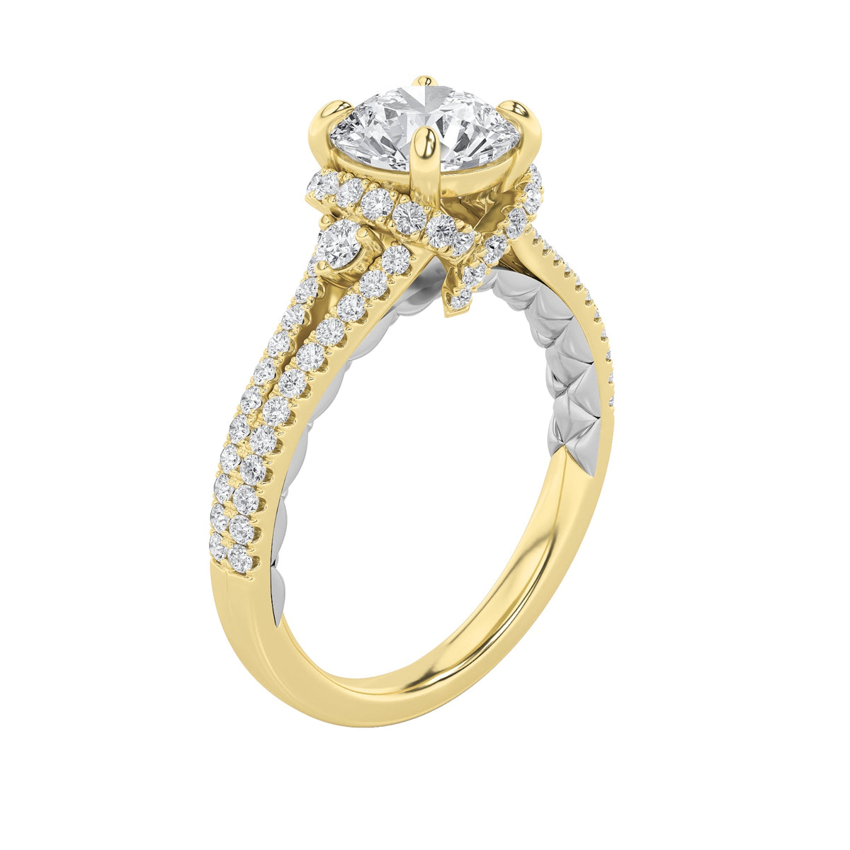 2CTW Round Lab-Grown Diamond Prong Solitaire Engagement Ring 75 Stones