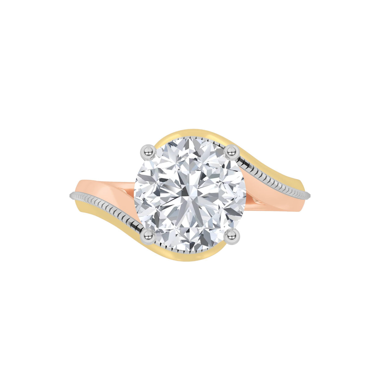 2CTW Round Lab-Grown Diamond Prong Three Tone Solitaire Engagement Ring 1 Stone