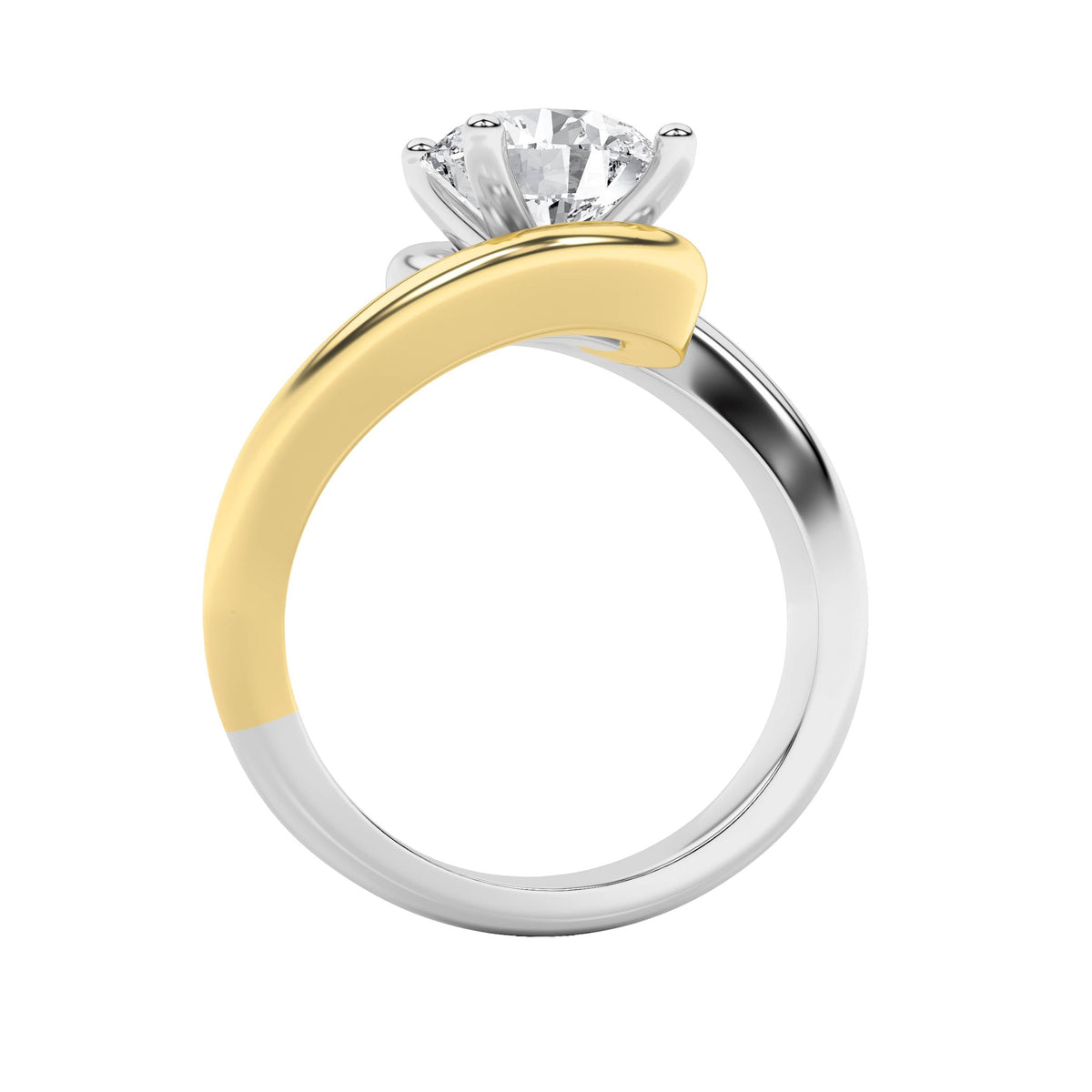2CTW Round Lab-Grown Diamond Prong Two Tone Bypass Solitaire Engagement Ring 1 Stone