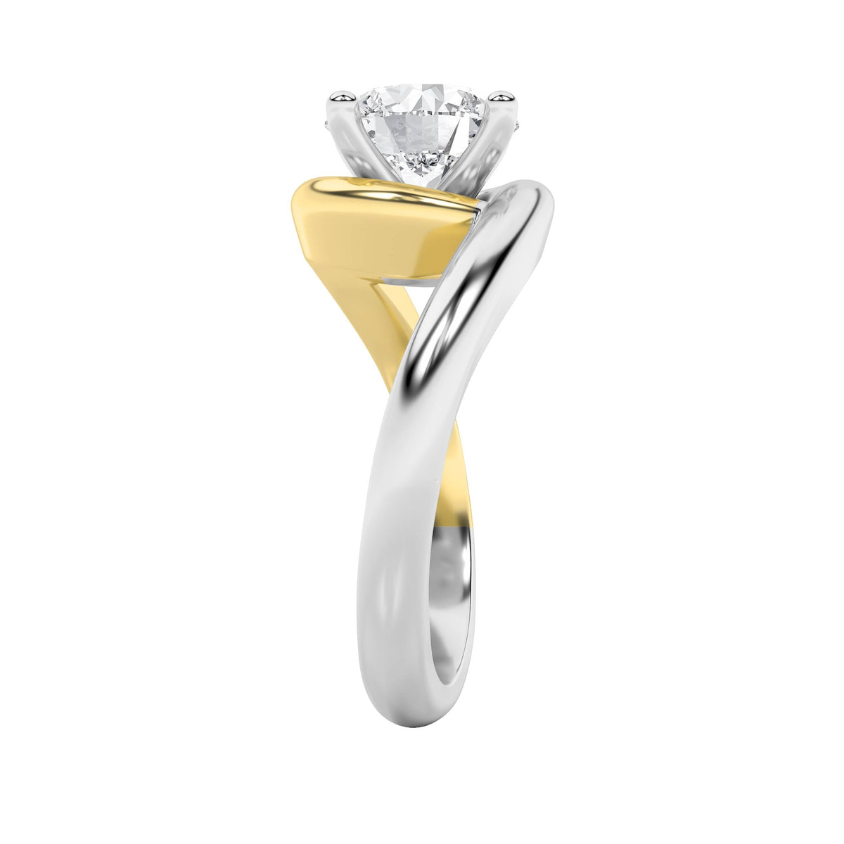 2CTW Round Lab-Grown Diamond Prong Two Tone Bypass Solitaire Engagement Ring 1 Stone
