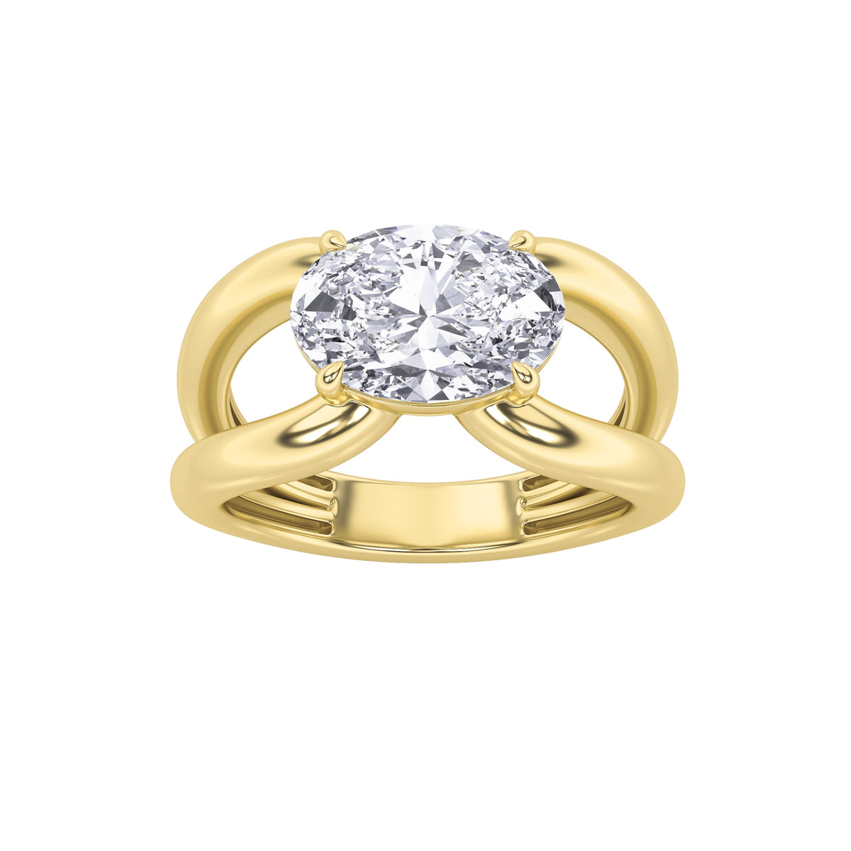 2CTW Oval Lab-Grown Diamond Prong East West Solitaire Ring 1 Stone - Yellow Gold