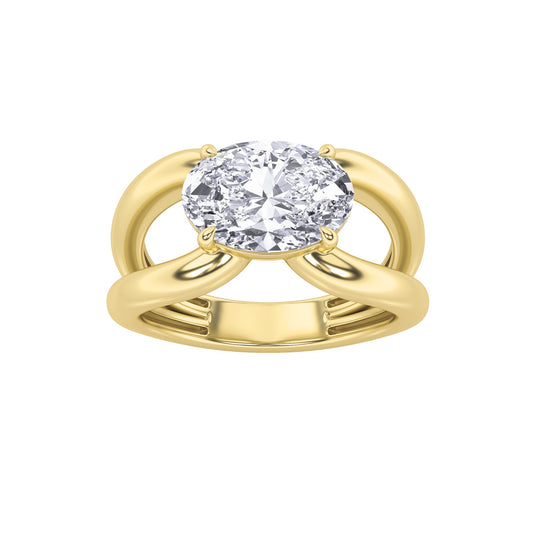 2CTW Oval Lab-Grown Diamond Prong East West Solitaire Ring 1 Stone - Yellow Gold