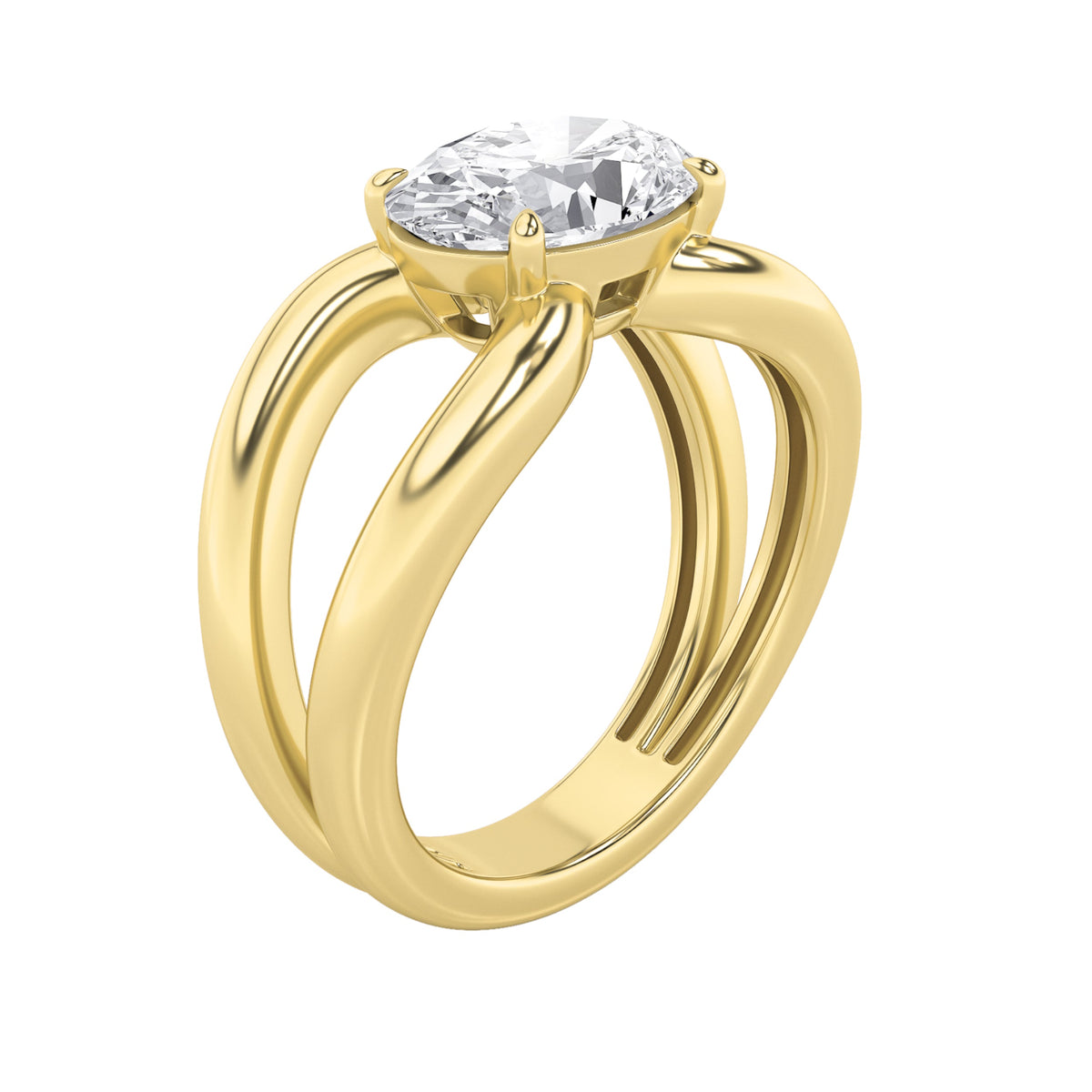 2CTW Oval Lab-Grown Diamond Prong East West Solitaire Ring 1 Stone - Yellow Gold