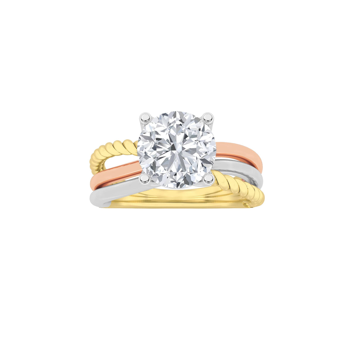 2CTW Round Lab-Grown Diamond Prong Tri Color Solitaire Fancy Ring 1 Stone