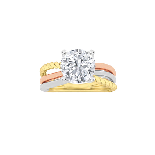 2CTW Round Lab-Grown Diamond Prong Tri Color Solitaire Fancy Ring 1 Stone