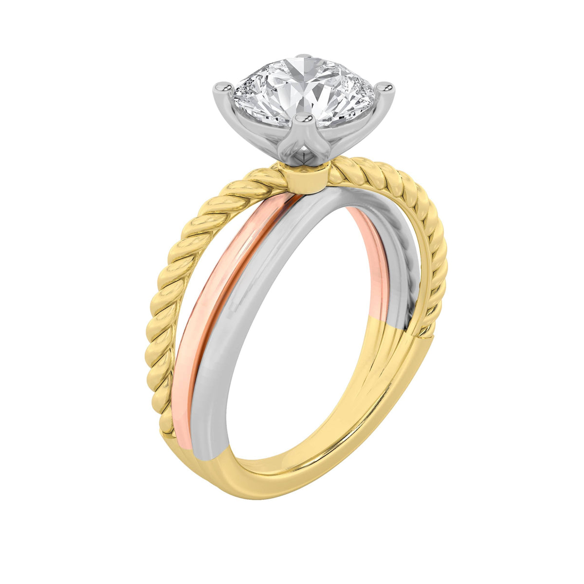 2CTW Round Lab-Grown Diamond Prong Tri Color Solitaire Fancy Ring 1 Stone