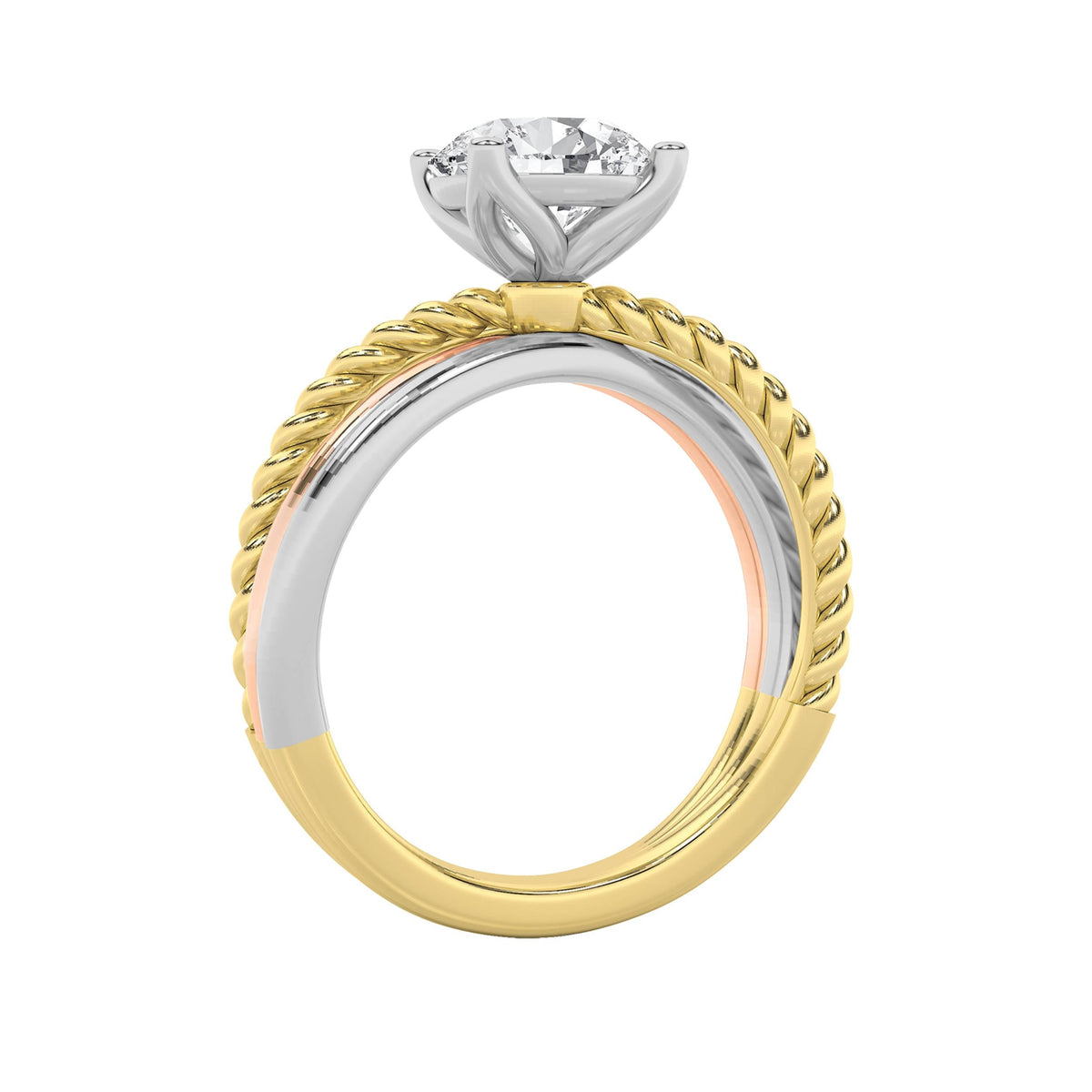 2CTW Round Lab-Grown Diamond Prong Tri Color Solitaire Fancy Ring 1 Stone