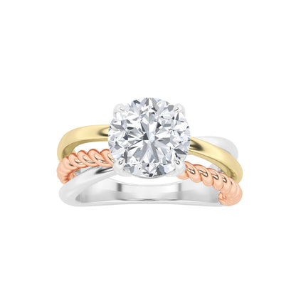 2CTW Round Lab-Grown Diamond Prong Tri Color Solitaire Engagement Ring 1 Stone