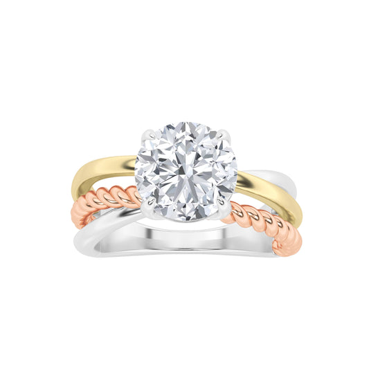 2CTW Round Lab-Grown Diamond Prong Tri Color Solitaire Engagement Ring 1 Stone