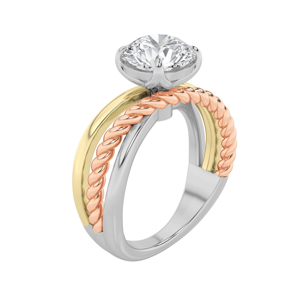 2CTW Round Lab-Grown Diamond Prong Tri Color Solitaire Engagement Ring 1 Stone