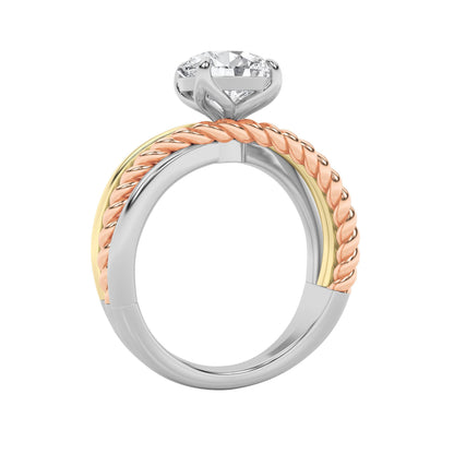 2CTW Round Lab-Grown Diamond Prong Tri Color Solitaire Engagement Ring 1 Stone
