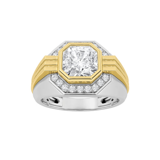 3CTW Asscher Lab-Grown Diamond Bezel Prong Men's Ring 19 Stones