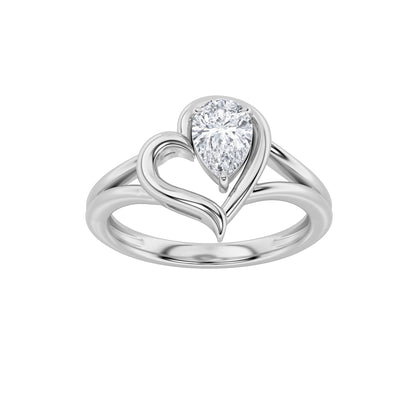 0.5CTW Pear Lab-Grown Diamond Prong Heart Ring 1 Stone