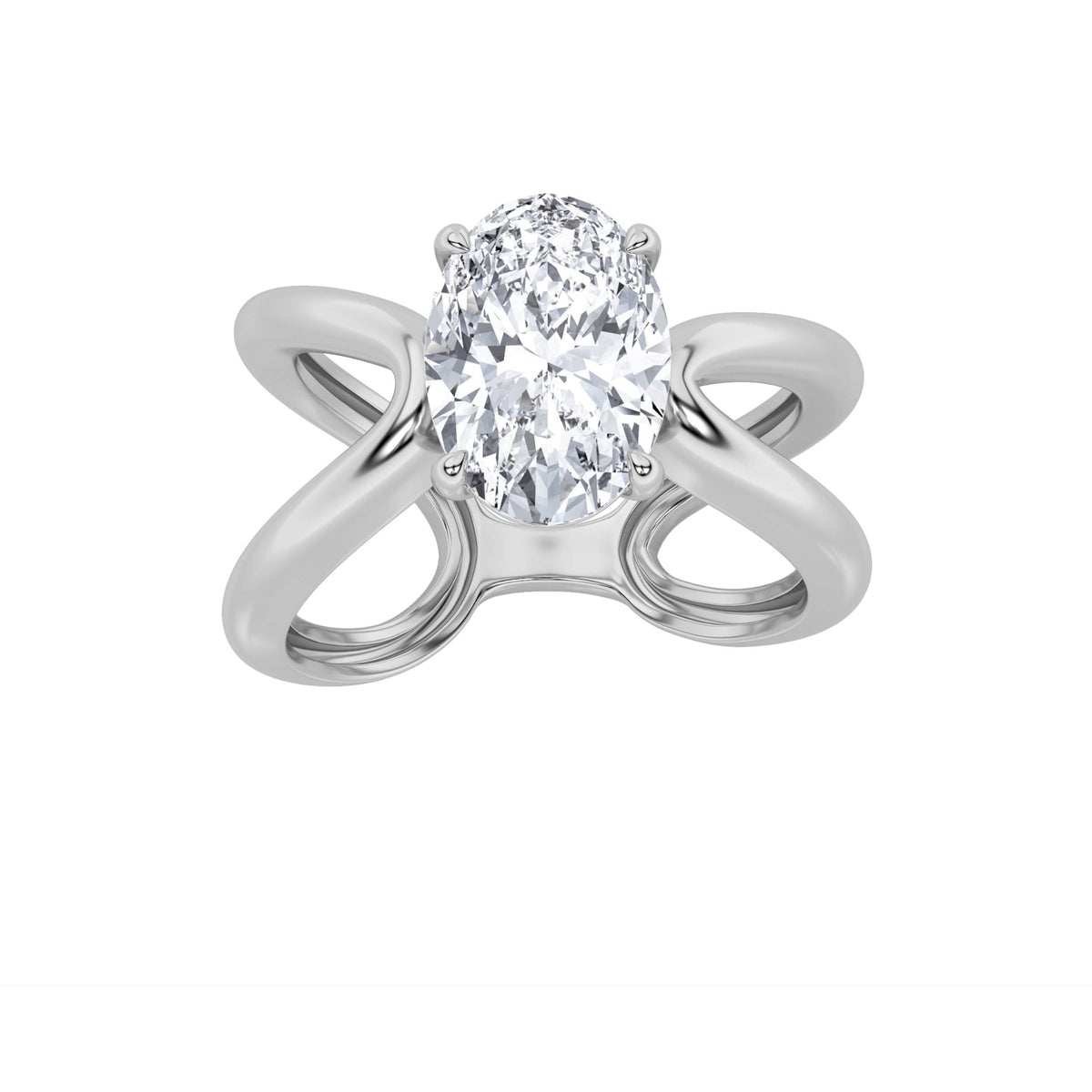 2CTW Oval Lab-Grown Diamond Prong Criss Cross Fancy Solitaire Ring 1 Stone