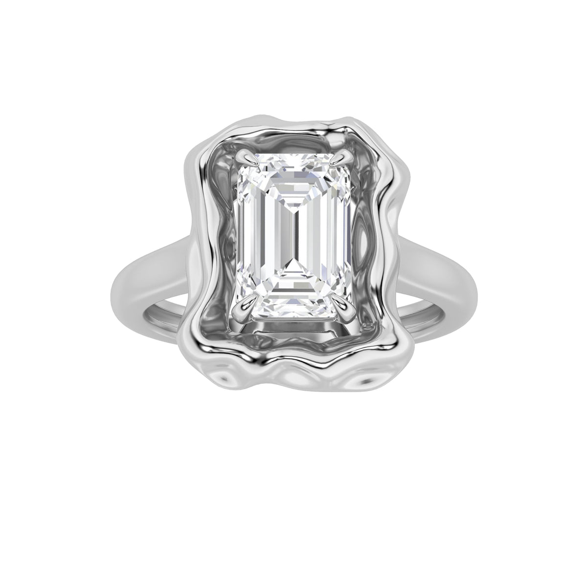 1.5CTW Emerald Lab-Grown Diamond Prong Organic Design Solitaire Ring 1 Stone