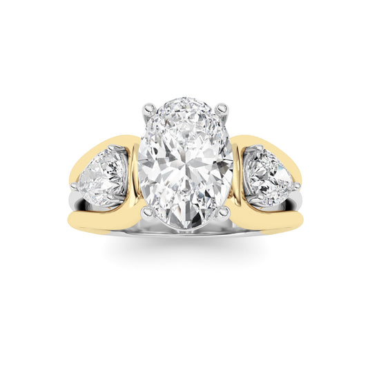 3CTW Oval Lab-Grown Diamond Prong Two Tone Solitaire Engagement Ring 3 Stones