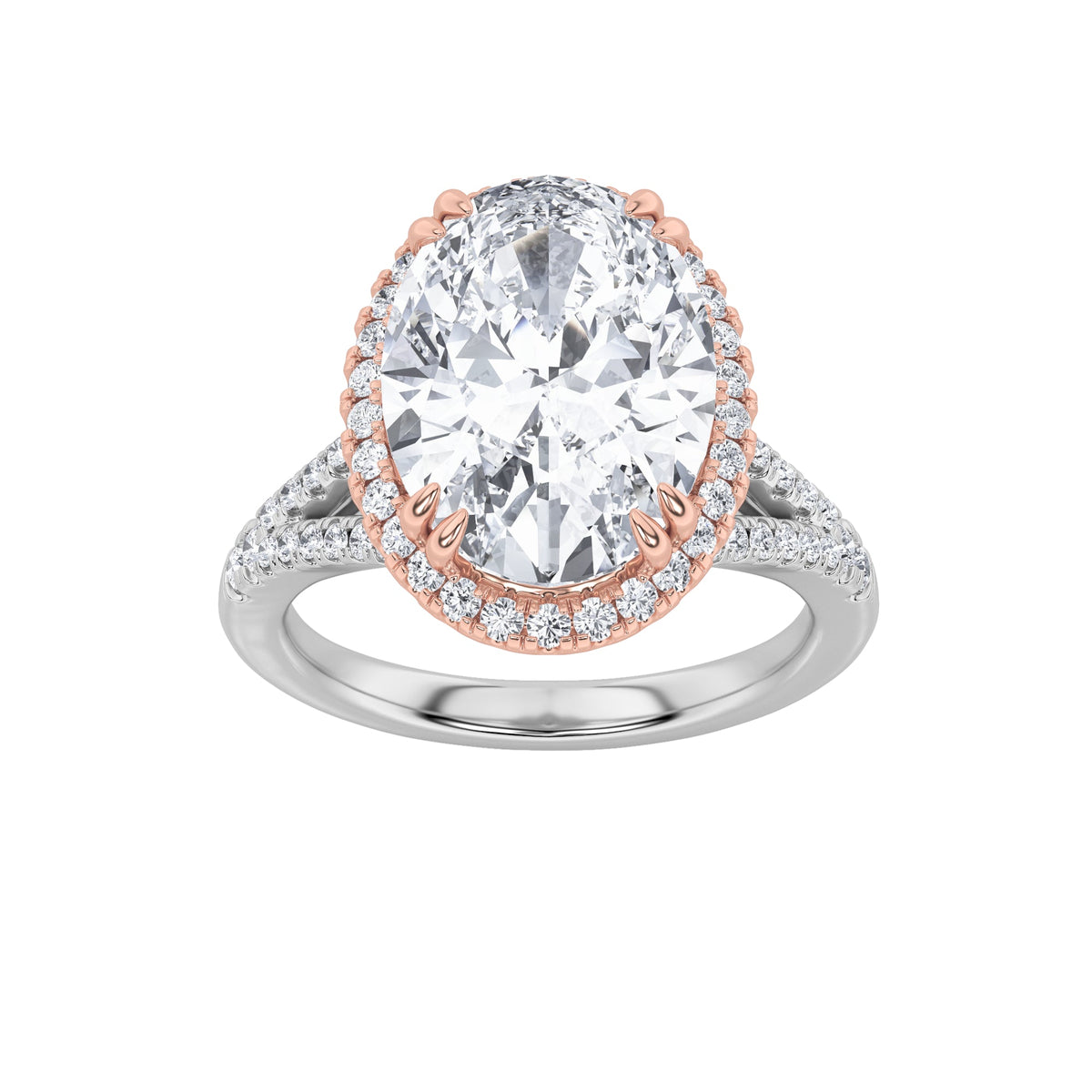 4.5CTW Oval Lab-Grown Diamond Prong Bold Accented Statement Engagement Ring 107 Stones