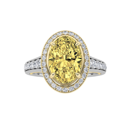 3.5CTW Oval Yellow Lab-Grown Diamond Prong Bold Accented Statement Engagement Ring 39 Stones