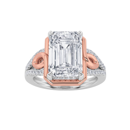 4.25CTW Emerald Lab-Grown Diamond Prong Bold Accented Two Tone Engagement Ring 61 Stones