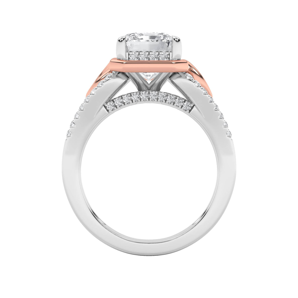 4.25CTW Emerald Lab-Grown Diamond Prong Bold Accented Two Tone Engagement Ring 61 Stones