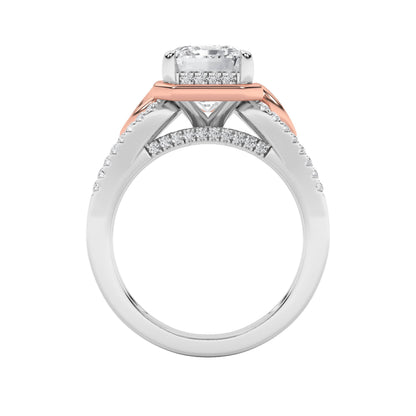 4.25CTW Emerald Lab-Grown Diamond Prong Bold Accented Two Tone Engagement Ring 61 Stones
