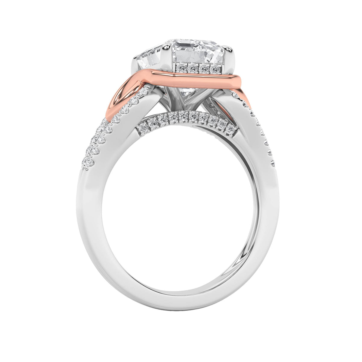 4.25CTW Emerald Lab-Grown Diamond Prong Bold Accented Two Tone Engagement Ring 61 Stones