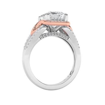 4.25CTW Emerald Lab-Grown Diamond Prong Bold Accented Two Tone Engagement Ring 61 Stones