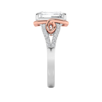 4.25CTW Emerald Lab-Grown Diamond Prong Bold Accented Two Tone Engagement Ring 61 Stones