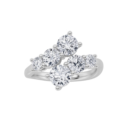 2CTW Round Lab-Grown Diamond Prong Three Stone Ring 6 Stones