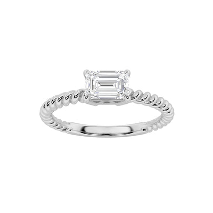 0.5CTW Emerald Lab-Grown Diamond Prong Petite Solitaire Engagement Ring 1 Stone 1.6mm Band