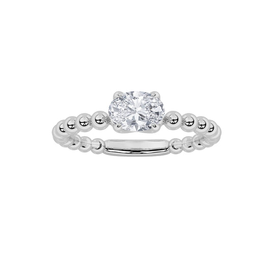 0.5CTW Oval Lab-Grown Diamond Prong Petite Solitaire Engagement Ring 1 Stone 2mm Band