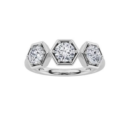 1CTW Round Lab-Grown Diamond Prong Three Stone Ring 3 Stones