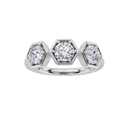 1CTW Round Lab-Grown Diamond Prong Three Stone Ring 3 Stones