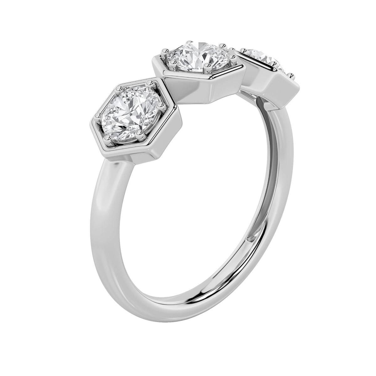 1CTW Round Lab-Grown Diamond Prong Three Stone Ring 3 Stones