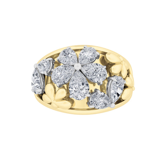 2.5CTW Pear Lab-Grown Diamond Prong Fancy Flower Ring 9 Stones