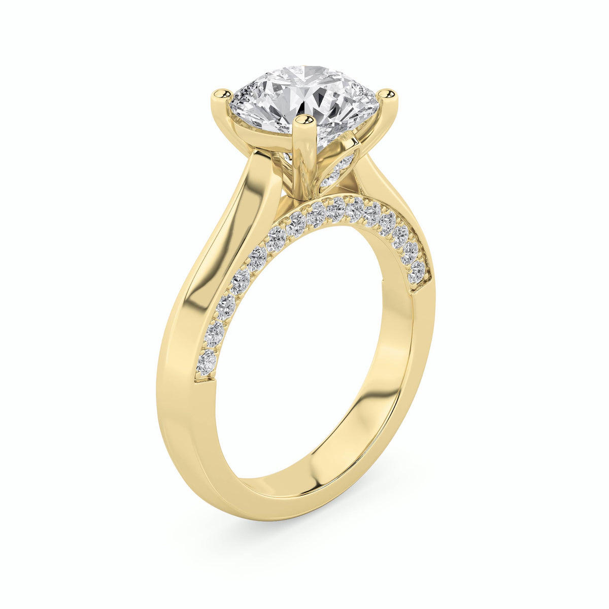 3CTW Round Lab-Grown Diamond Prong Accented Solitaire Engagement Ring 35 Stones