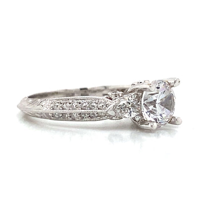 Three Stone Pear & Pave Set Engagement Ring in 18K White Gold