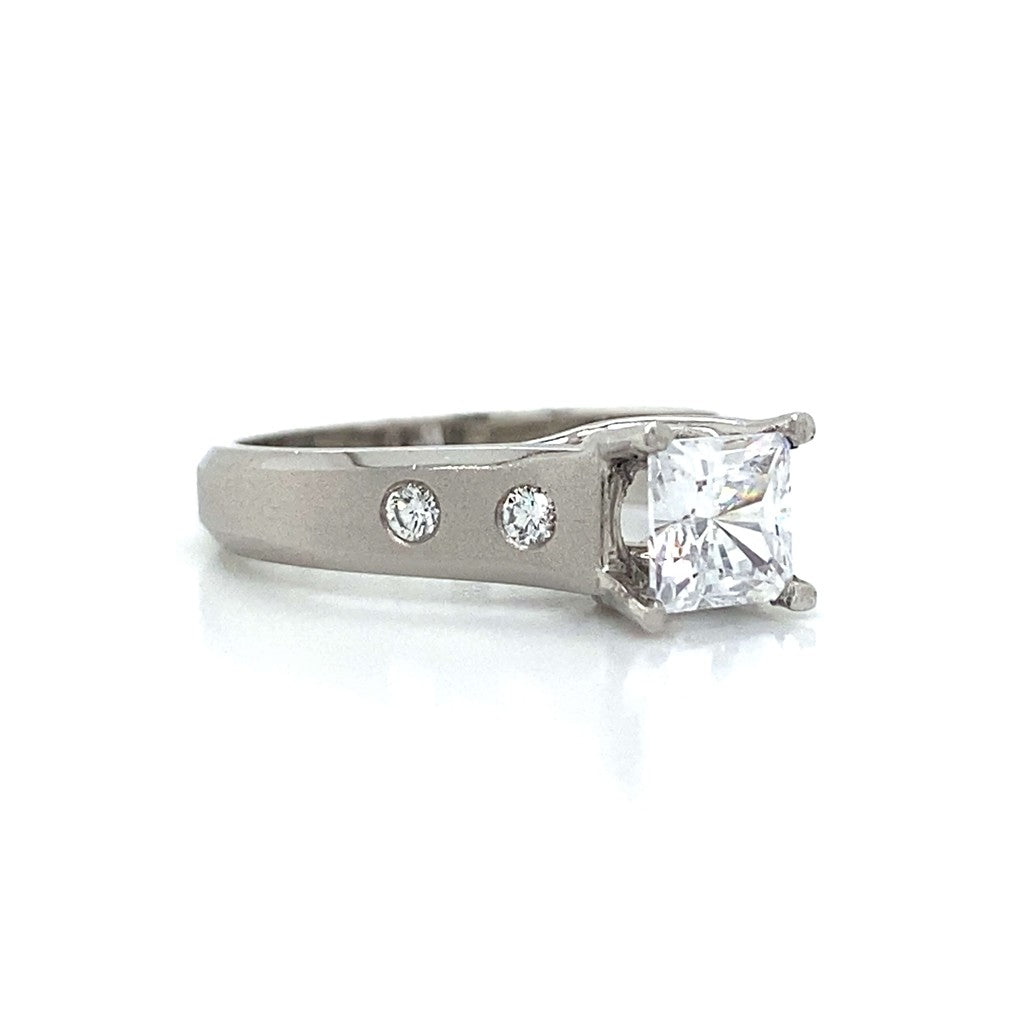 Side Stone Brushed Finish Engagement Ring in Platinum