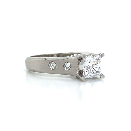 Side Stone Brushed Finish Engagement Ring in Platinum