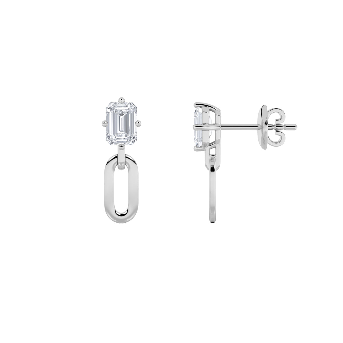 1CTW Emerald Lab-Grown Diamond Prong Paperclip Dangle Earrings 2 Stones