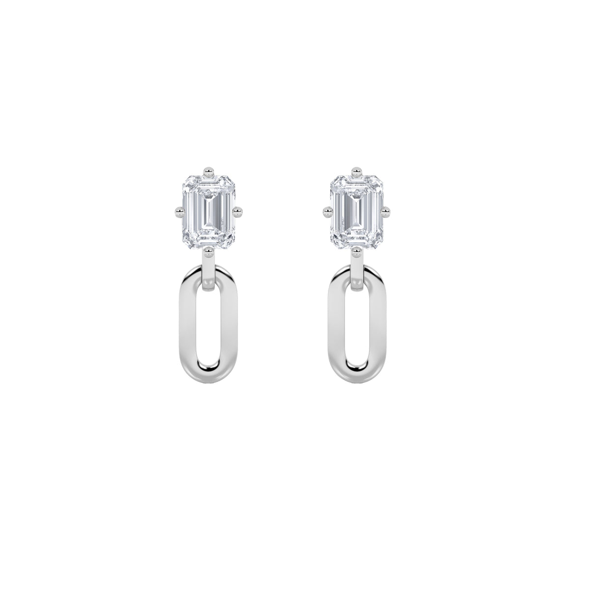 1CTW Emerald Lab-Grown Diamond Prong Paperclip Dangle Earrings 2 Stones