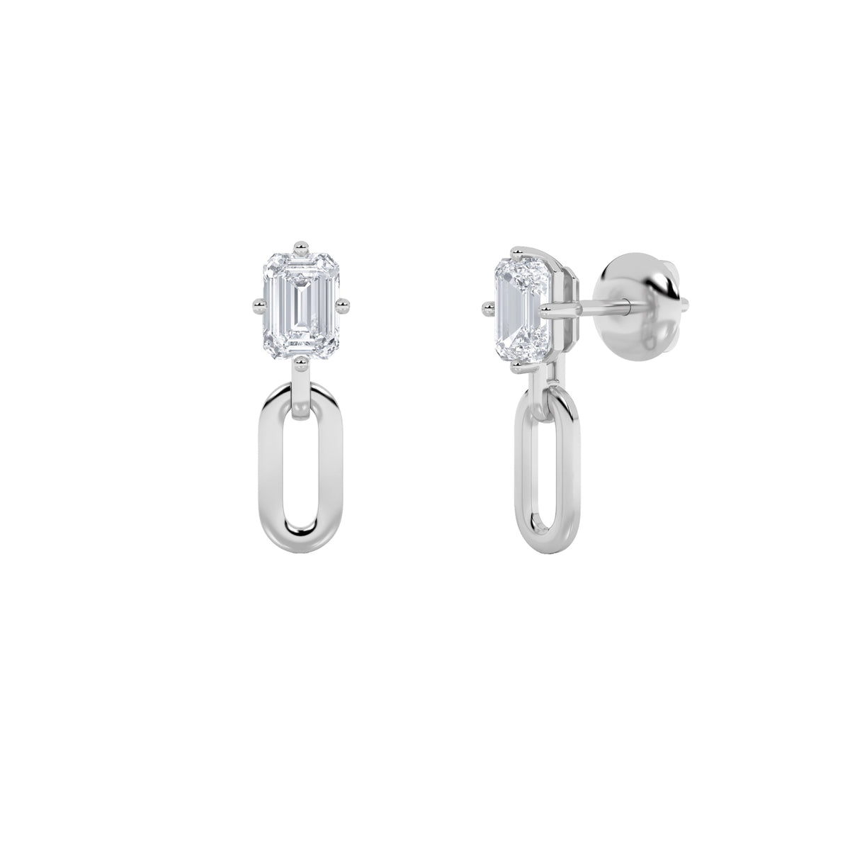 1CTW Emerald Lab-Grown Diamond Prong Paperclip Dangle Earrings 2 Stones