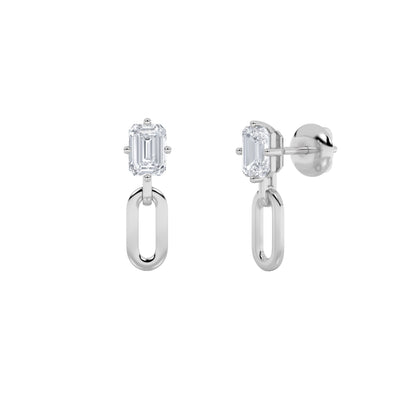1CTW Emerald Lab-Grown Diamond Prong Paperclip Dangle Earrings 2 Stones