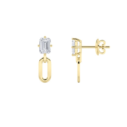 1CTW Emerald Lab-Grown Diamond Prong Paperclip Dangle Earrings 2 Stones