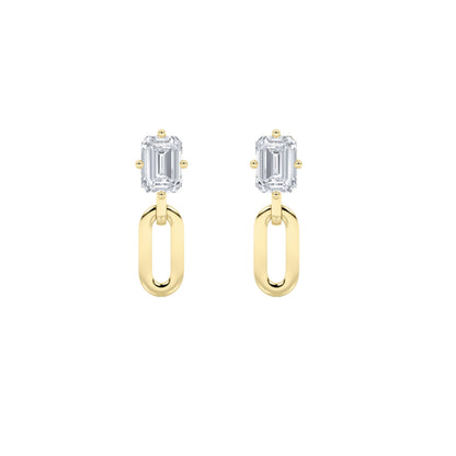 1CTW Emerald Lab-Grown Diamond Prong Paperclip Dangle Earrings 2 Stones