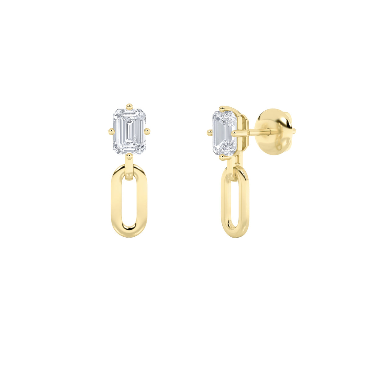 1CTW Emerald Lab-Grown Diamond Prong Paperclip Dangle Earrings 2 Stones