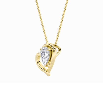 0.5CTW Pear Lab-Grown Diamond Prong Heart Pendant 1 Stone